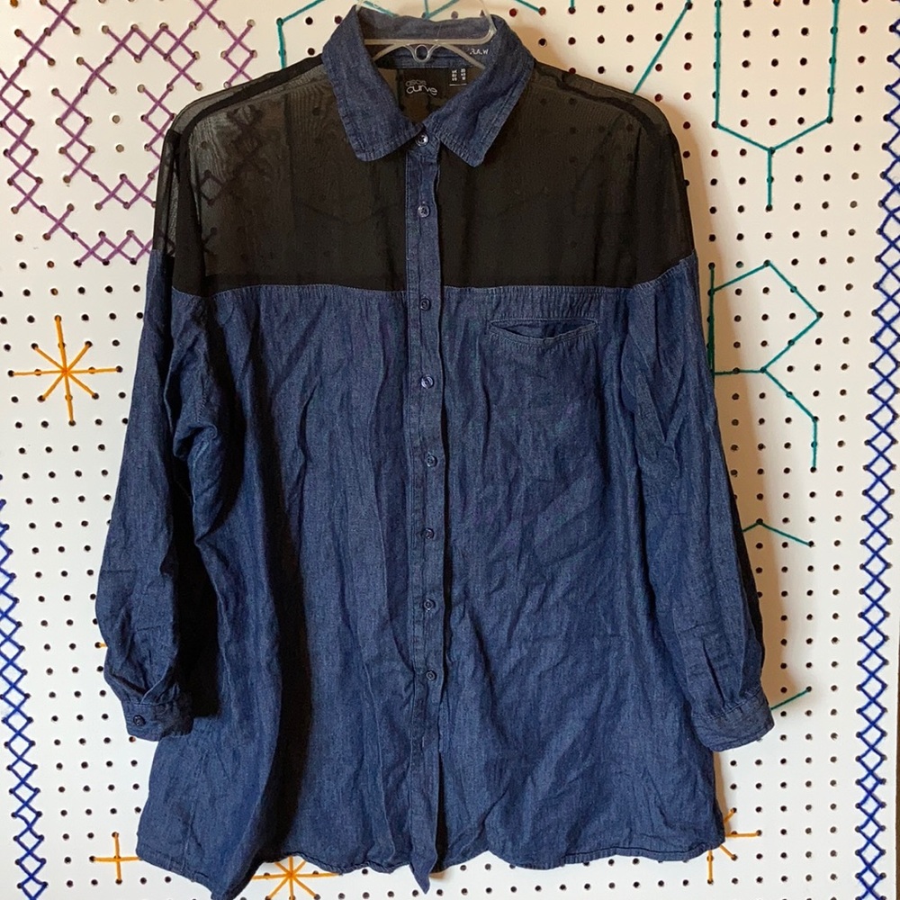 ASOS CURVE Chambray & Mesh Top size 16